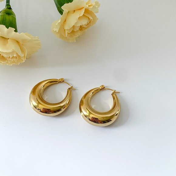 Chunky Gold Hoop Earrings, Thick Gold Hoop Earrings, Bold Gold Hoop Earrings - Picture 4 of 5